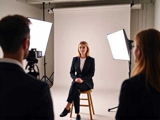 Set di un'intervista corporate con luci professionali